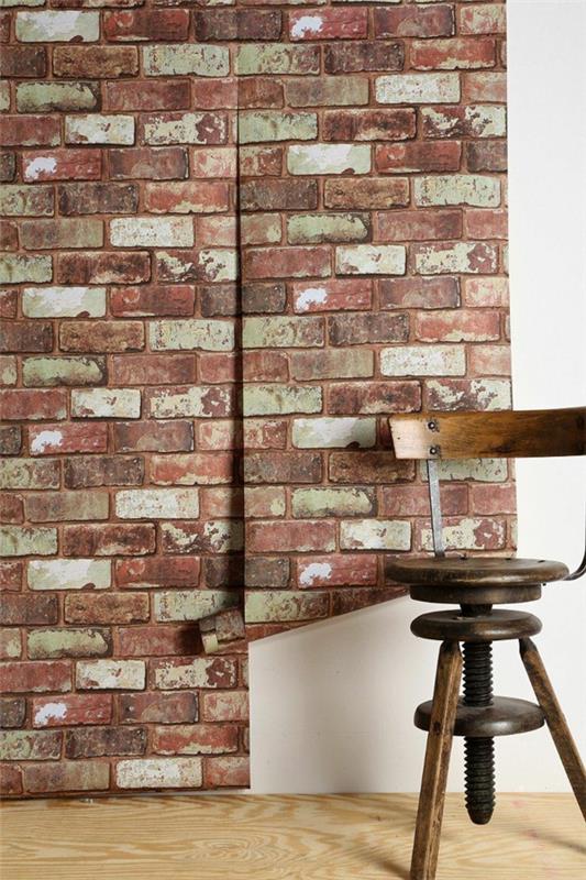 τούβλα ταπετσαρία χωριάτικο στυλ ιδέες διακόσμησης τοίχου ταπετσαρία από τούβλα