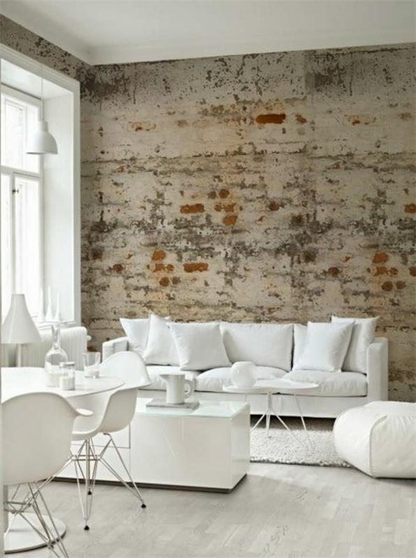 τούβλα ταπετσαρία σαλόνι μοντέρνα διακόσμηση ιδέες διακόσμησης τοίχων