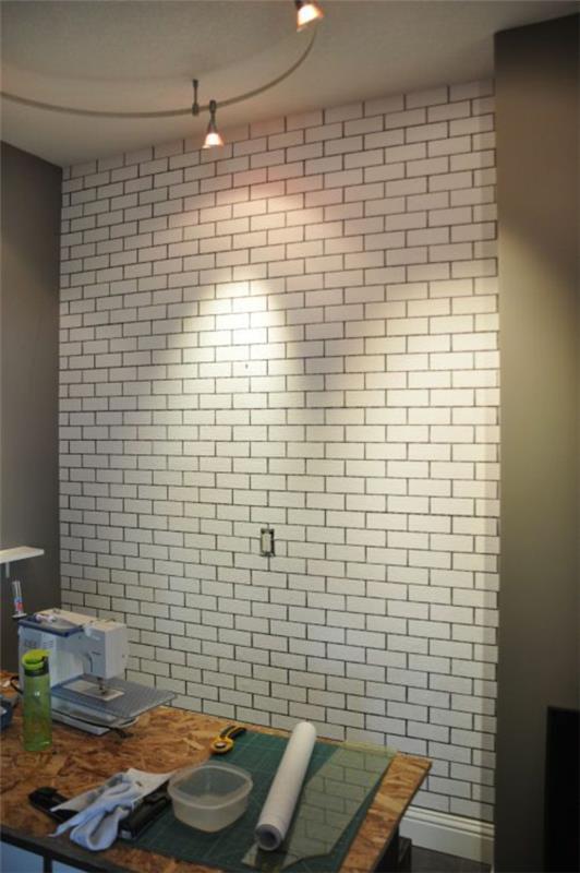Απομίμηση τοίχου από τούβλα λευκή διακόσμηση τοίχου βαφής φτιάξτε μόνοι σας ιδέες για τοίχους από τούβλα
