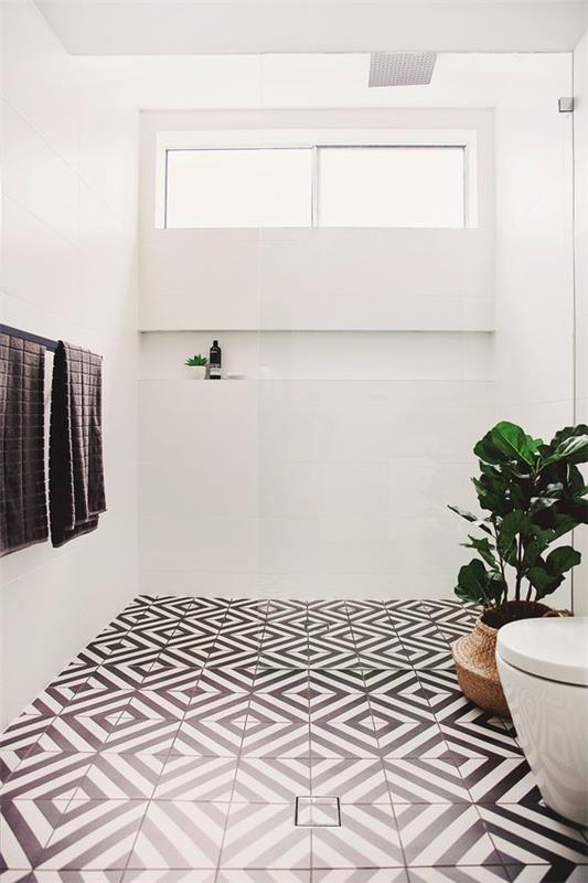 διακόσμηση μπάνιου ασπρόμαυρο γεωμετρικό μοτίβο