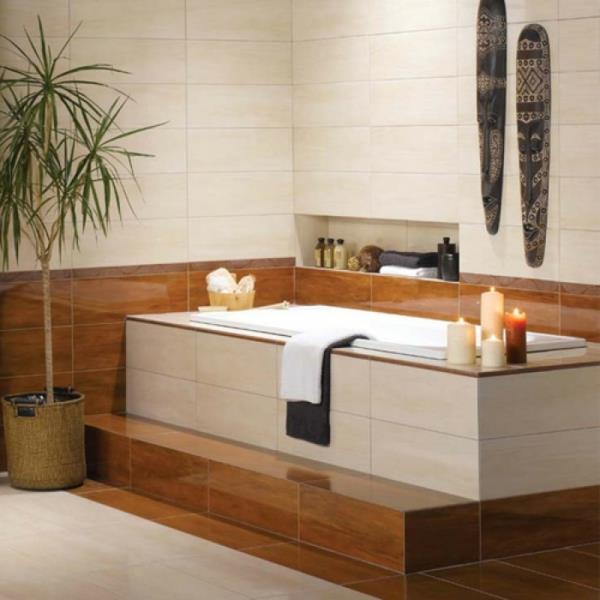 μπανιέρα με πλακάκια ενσωματωμένη μπανιέρα μοντέρνο μπάνιο ζεν ατμόσφαιρα