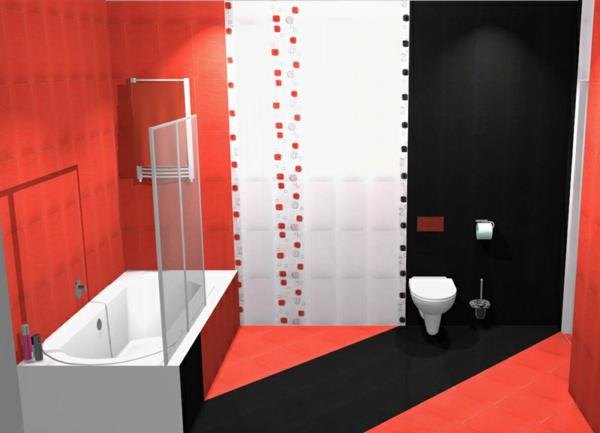 πλακάκια μπανιέρας μοντέρνα πλακάκια τοίχου μπάνιου πλακάκια δαπέδου μαύρο λευκό κόκκινο
