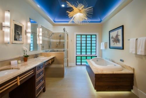 έπιπλα φωτισμού μπάνιου ασιατικό στυλ μπλε οροφή