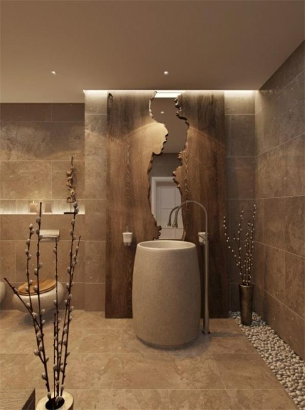 μπάνιο καφέ ασυνήθιστες πέτρες σχεδιασμού μπάνιου