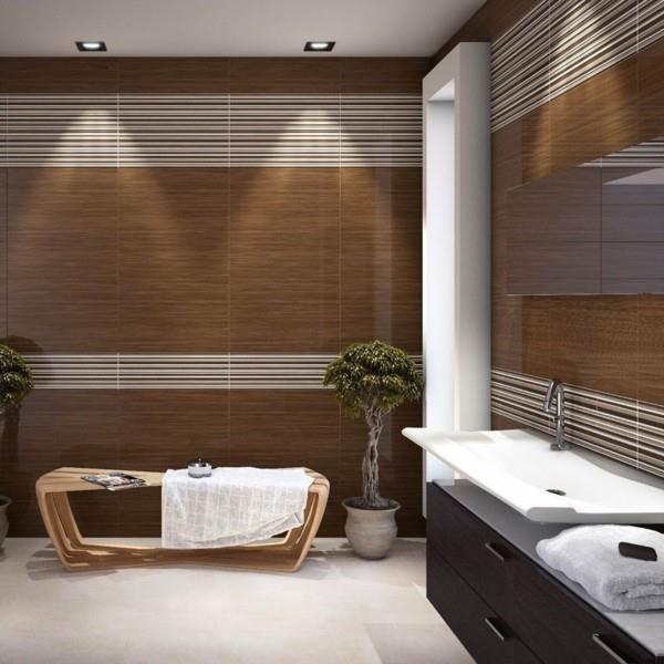 μπάνιο καφέ όμορφο σχέδιο τοίχου λευκό δάπεδο