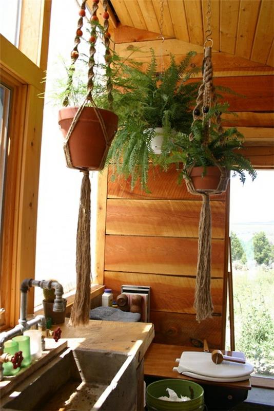 μπάνιο σχεδιασμός ξύλινα έπιπλα πράσινα φυτά