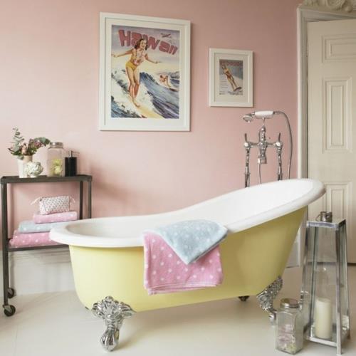έπιπλα σχεδιασμού μπάνιου γυναικεία μπανιέρα παστέλ χρώματα κίτρινο