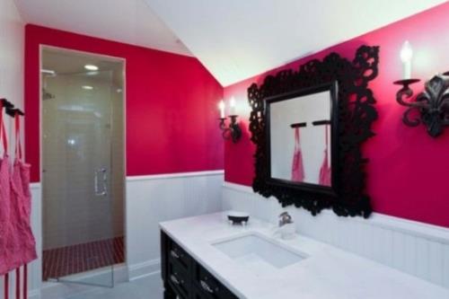 έπιπλα σχεδιασμού μπάνιου γυναικείο κόκκινο τοίχο χρώμα λευκό