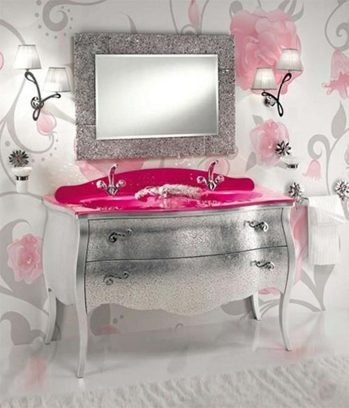 έπιπλα σχεδιασμού μπάνιου γυναικείο ντουλάπι νιπτήρα ασημί ροζ