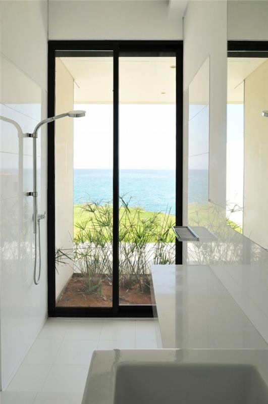 μπάνιο σχεδιασμός παράθυρο ντους λευκό μπάνιο