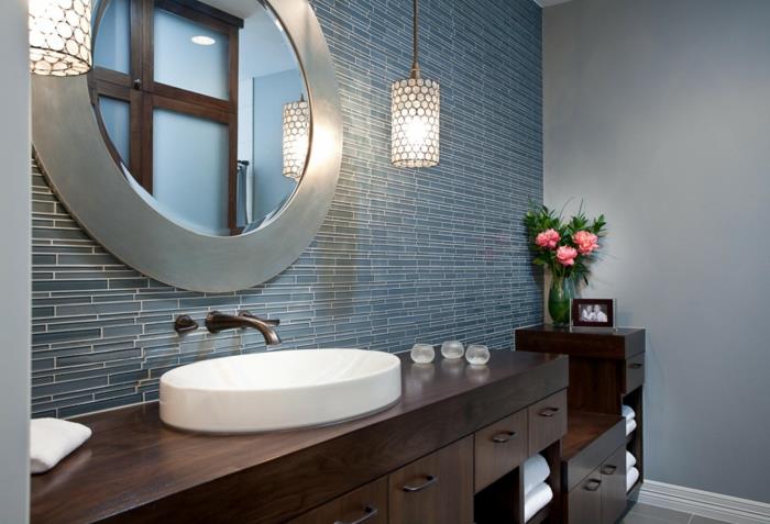 σχέδιο μπάνιου στρογγυλό τοίχο καθρέφτη λουλούδια φενγκ σούι