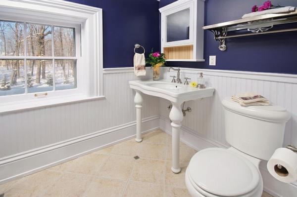 σχεδιασμός μπάνιου έπιπλα μπάνιου μπλε τοίχος