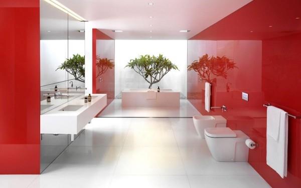 ιδέες σχεδιασμού μπάνιου λαμπερές κόκκινες επιφάνειες