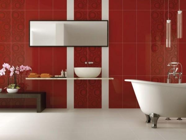 ιδέες σχεδιασμού μπάνιου κόκκινα πλακάκια με σχέδια