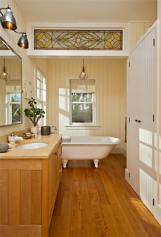 μπάνιο ξύλινο πάτωμα ξύλινο ντουλάπι εξοχική κατοικία