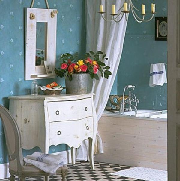 μπάνιο ρουστίκ ντουλάπα λουλούδια κουβά