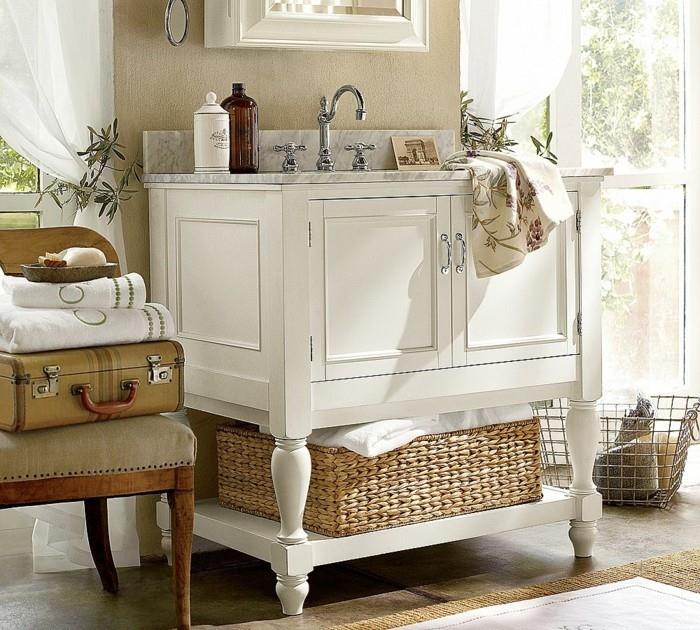 μπάνιο shabby chic εμφάνιση υφασμένα καλάθια ρετρό ματαιοδοξία βαλίτσας