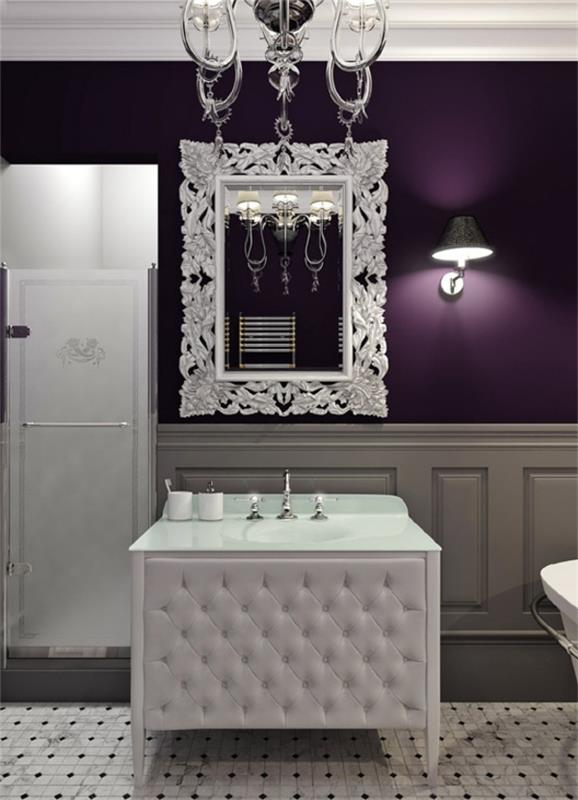 σχεδιασμός τοίχου μπάνιου σε μοβ χρώμα