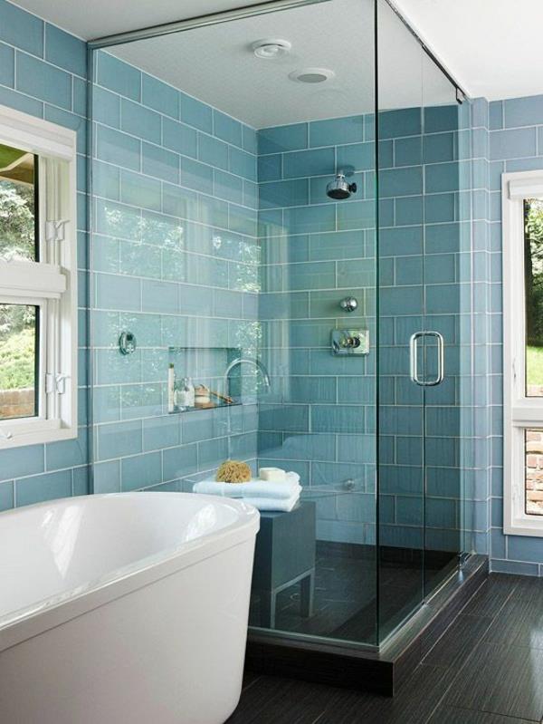 ιδέες σχεδιασμού μπάνιου μοντέρνα μπλε κεραμίδια καμπίνα ντους