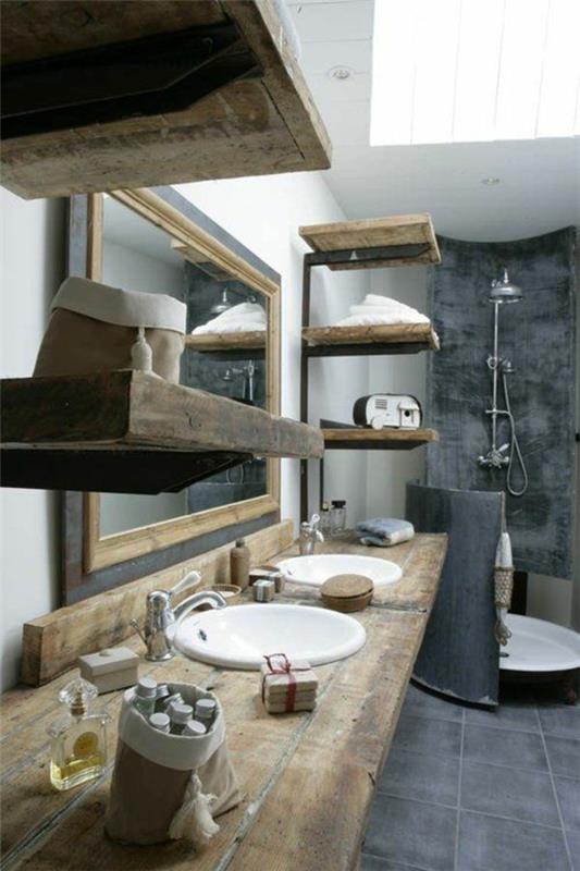 ιδέες σχεδιασμού μπάνιου ρουστίκ φυσικά υλικά ξύλο