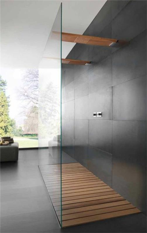 ιδέες σχεδιασμού μπάνιου περπατήστε σε ντους τοίχους ντους γυαλί στο ίδιο πάτωμα