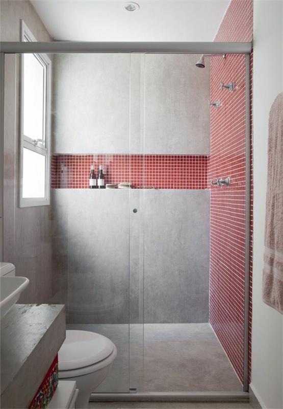 σχέδιο μπάνιου με κεραμίδια πλακάκια τοίχου κόκκινο σκυρόδεμα