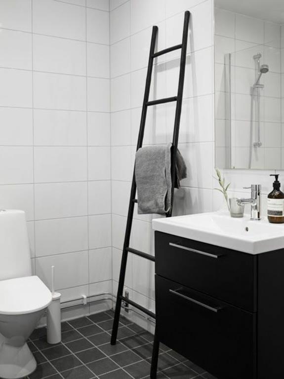 ιδέες μπάνιου έπιπλα μπάνιου νεροχύτη ντουλάπι ξύλινη σκάλα πετσέτα σκάλα