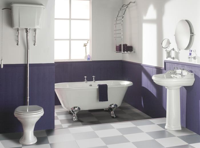 πλακάκια μπάνιου πλακάκια δαπέδου λευκό γκρι μοβ πάνελ τοίχου λευκό χρώμα τοίχου