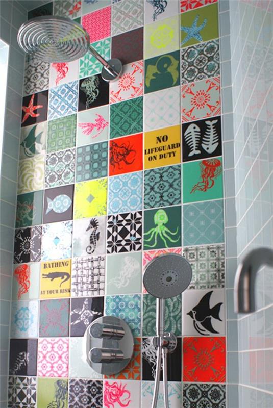 πλακάκια μπάνιου πλακάκι χρώμα κεραμίδι μοτίβο μικρό μπάνιο ντουζιέρα