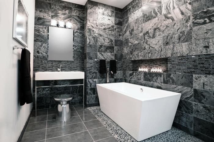 ιδέες για πλακάκια μπάνιου δροσερό μοτίβο καθρέφτη μπάνιου μπανιέρα λευκός τοίχος