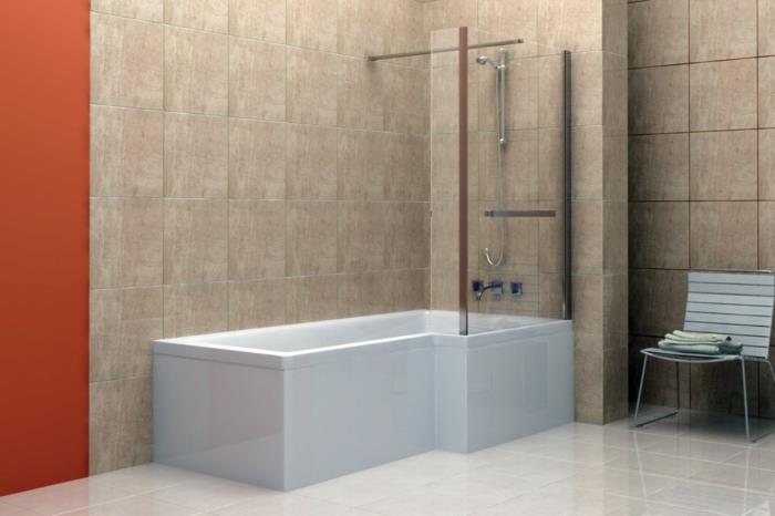 πλακάκια μπάνιου κομψά πλακάκια τοίχου πορτοκαλί τοίχου προφορά ασυνήθιστη μπανιέρα
