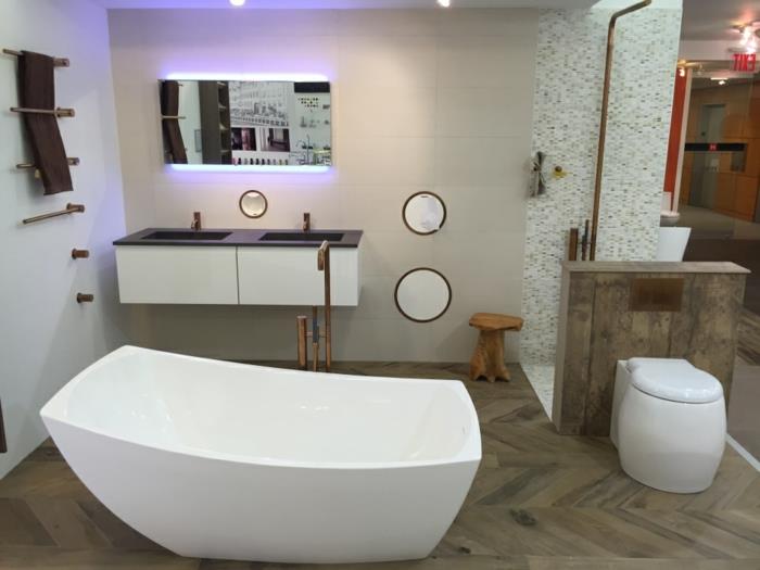 ιδέες μπάνιου έμφαση πλακάκια τοίχου ψηφιδωτά πλακάκια λευκοί τοίχοι μπανιέρα