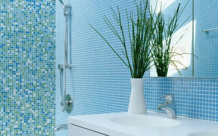 ιδέες μπάνιου πλακάκια μπάνιου μπλε πράσινο ψηφιδωτό πλακάκι φυτό