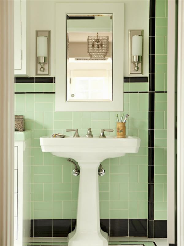 ιδέες μπάνιου πράσινα πλακάκια μπάνιου καθρέφτη τοίχου