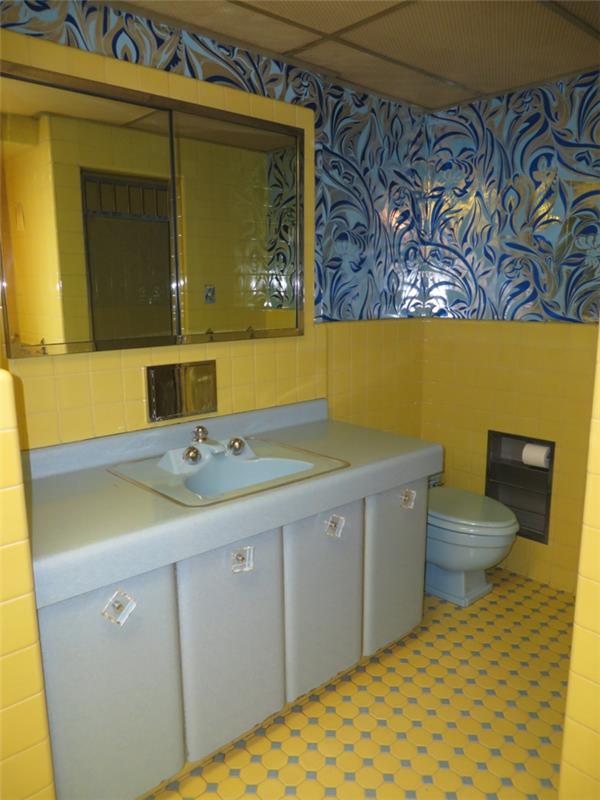 ιδέες μπάνιου μικρά δωμάτια λαμπερά κίτρινα πλακάκια μπάνιου