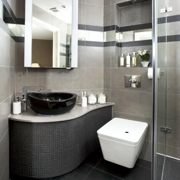 ιδέες μπάνιου μικρό μπάνιο σκούρο εσωτερικό καθρέφτη μπάνιου