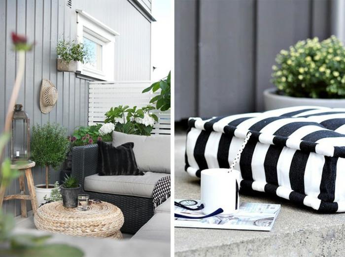 Δημιουργήστε ένα μπαλκόνι μπαλκόνι έπιπλα μπαλκόνι φυτά μαξιλάρια κάθισμα ριγέ σκαμπό σκαμπό έπιπλα μπαστούνι
