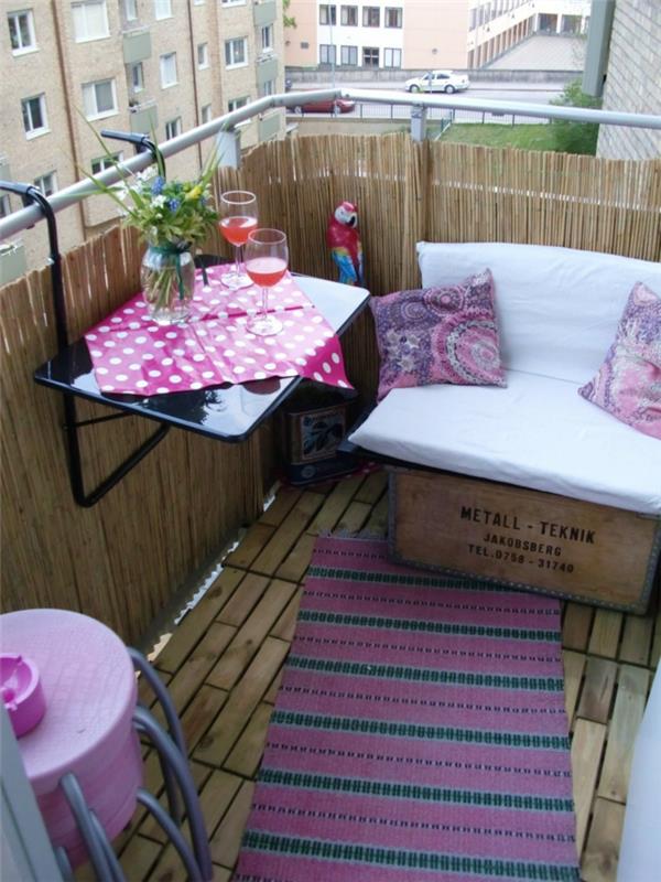 Δημιουργήστε ένα μπαλκόνι μπαλκόνι ξύλινο κιβώτιο καναπέ καναπέ δρομέας μίνι τραπέζι ιδιωτικό απόρρητο οθόνης καλαμάκι