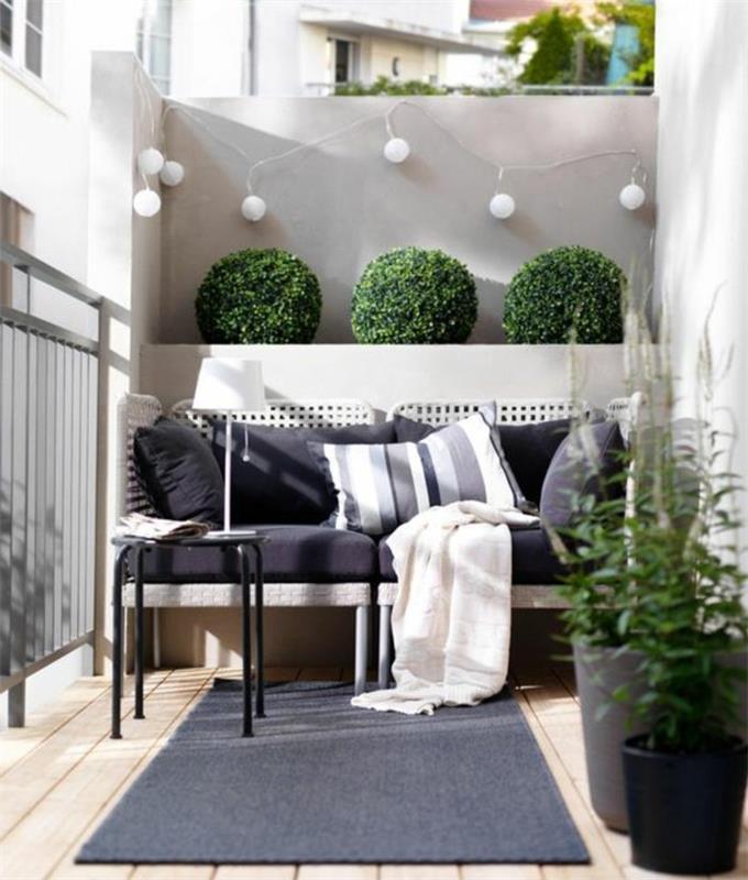 Δημιουργήστε ένα μπαλκόνι μπαλκόνι έπιπλα μπαστούνι έπιπλα καναπέ παγκάκι σκαμπό πλευρικό τραπέζι νεράιδα φώτα μπιντεζέ πάτωμα
