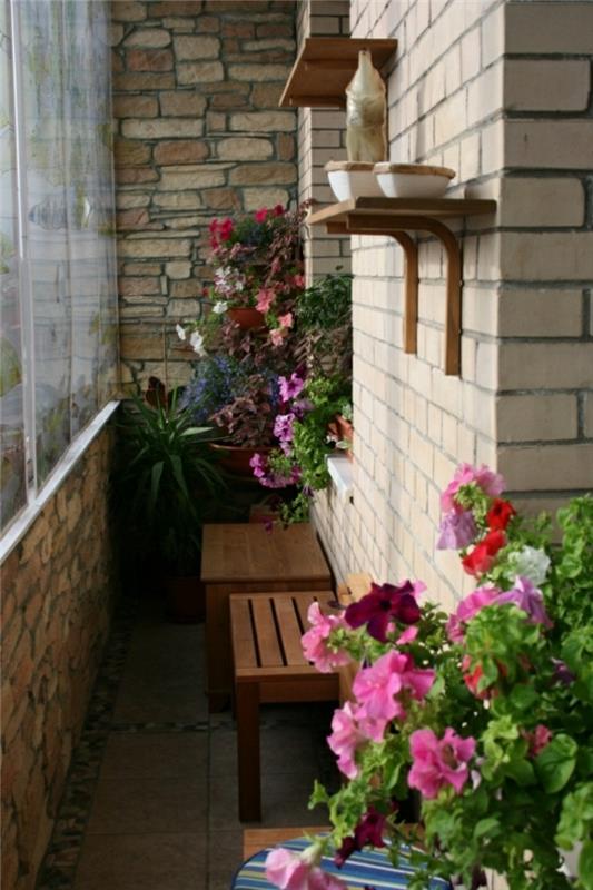 Δημιουργήστε μπαλκόνι φυτά μπαλκονιών πάγκο πλακάκια δαπέδου