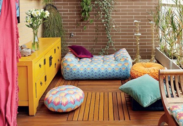 ιδέες σχεδιασμού μπαλκονιού μαξιλάρια καθισμάτων μαξιλάρια κίτρινη ντουλάπα