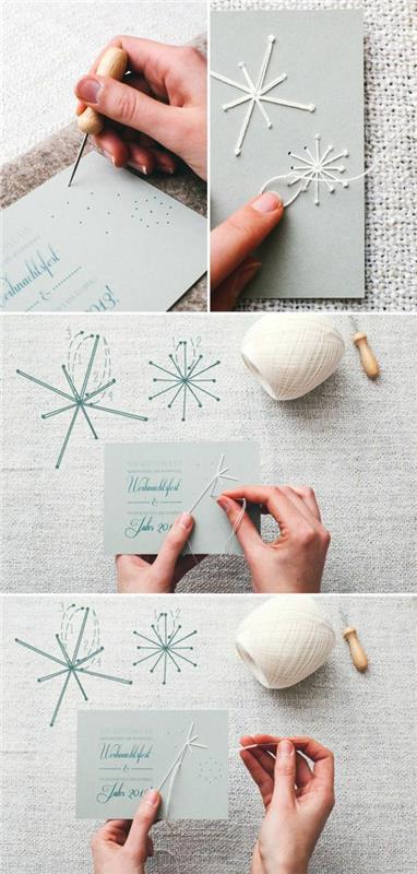 ιδέες χειροτεχνίας για χριστουγεννιάτικες χριστουγεννιάτικες κάρτες νιφάδες χιονιού νήματα