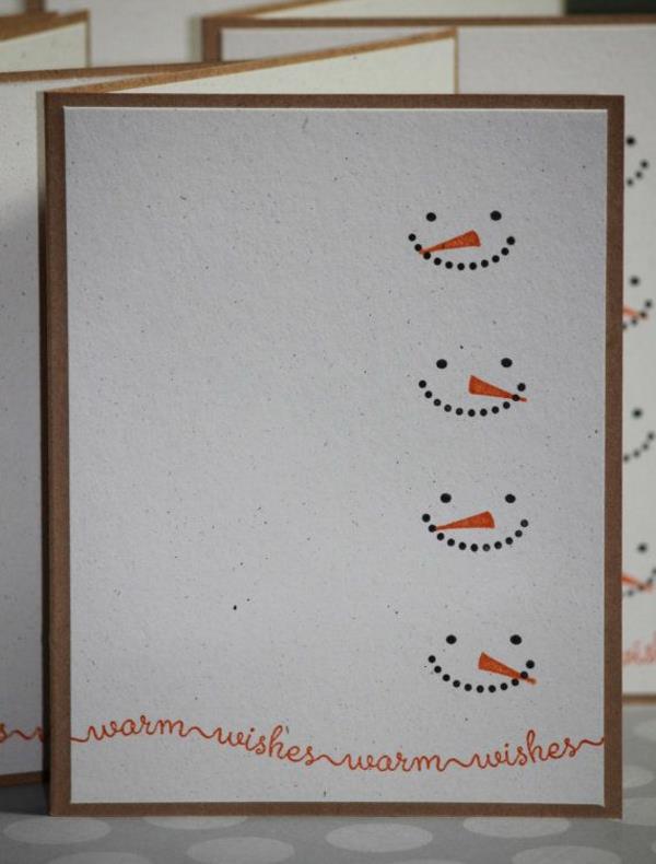 ιδέες χειροτεχνίας για χριστουγεννιάτικα χτυπήματα χριστουγεννιάτικες κάρτες χιονάνθρωπο πρόσωπο