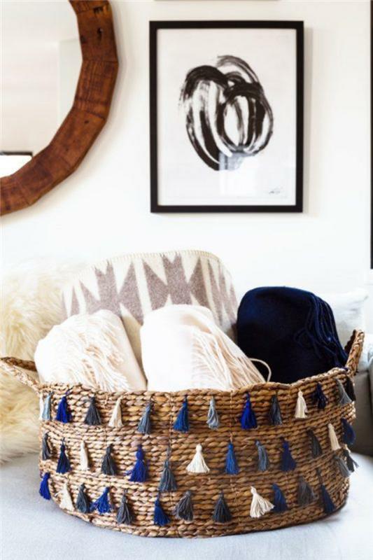 φτιάξτε μόνοι σας ιδέες διακόσμησης DIY IDeen bobble tassel basket