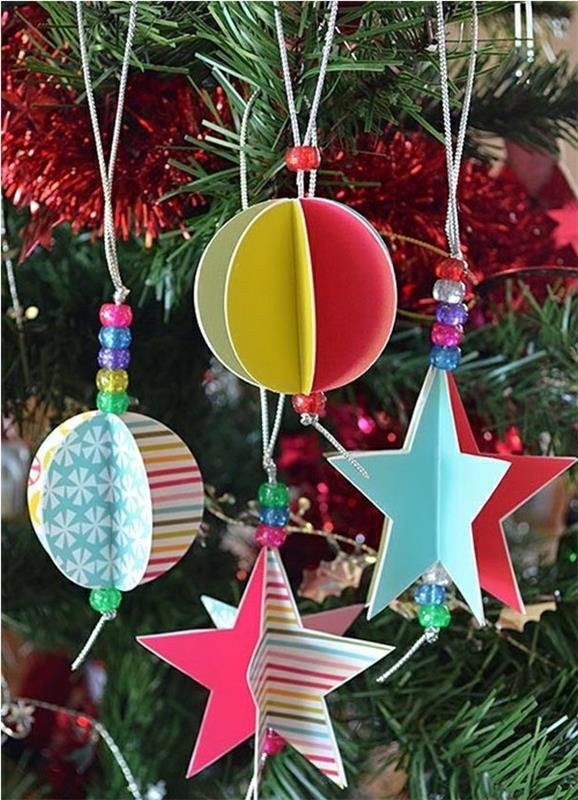 ιδέες χειροτεχνίας χριστουγεννιάτικο δέντρο κοσμήματα μπάλες αστερίσκοι