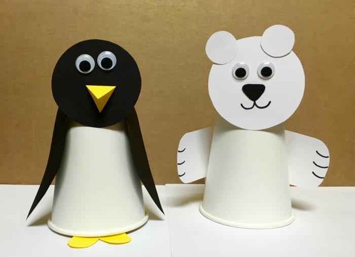 χειροτεχνίες με παιδιά χάρτινα ποτήρια ζώα weissbear πιγκουίνος