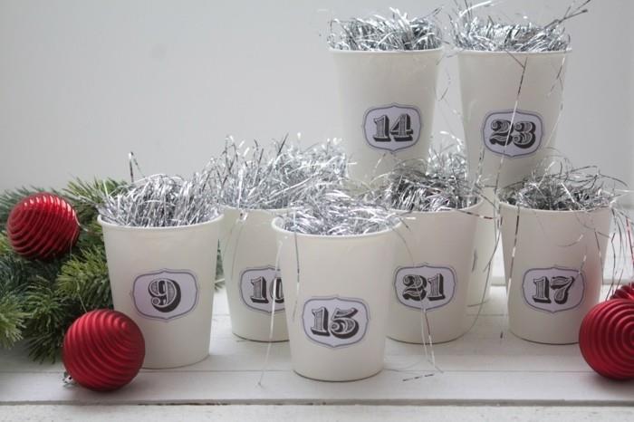 πρότυπα χειροτεχνίας χριστουγεννιάτικο ημερολόγιο έμμετρη χροιά με χάρτινα ποτήρια φτιάξτε σφραγίδες μόνοι σας