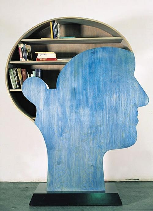 βιβλία ράφια στυλιζαρισμένο κεφάλι σε μπλε χρώμα