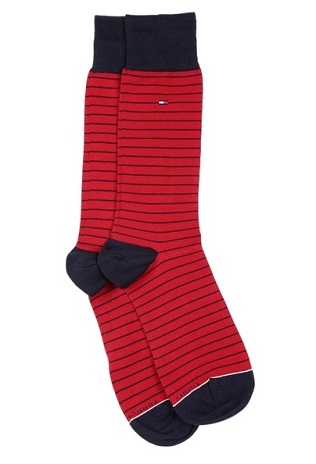Raudonos dryžuotos medvilninės kojinės