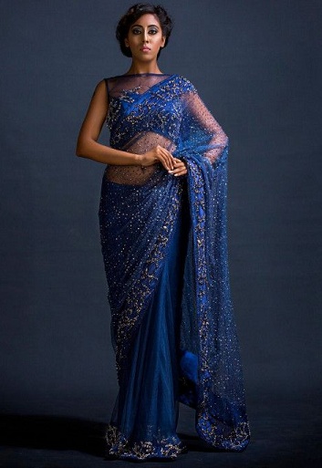 Mėlynas blizgučiai Saree